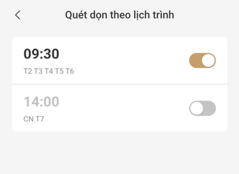 Lịch dọn của robot trên VacDeck
